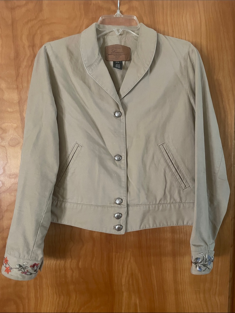 Ralph Lauren Tan Button-Front Jean Jacket with Embroidered Cuffs
